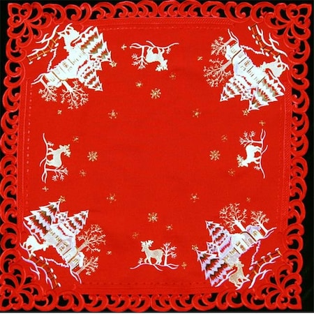 Sinobrite Sinobrite H8837-R Reindeer Red Cloth Square Table-Topper; 44 x 44 in. H8837/R(44x44)